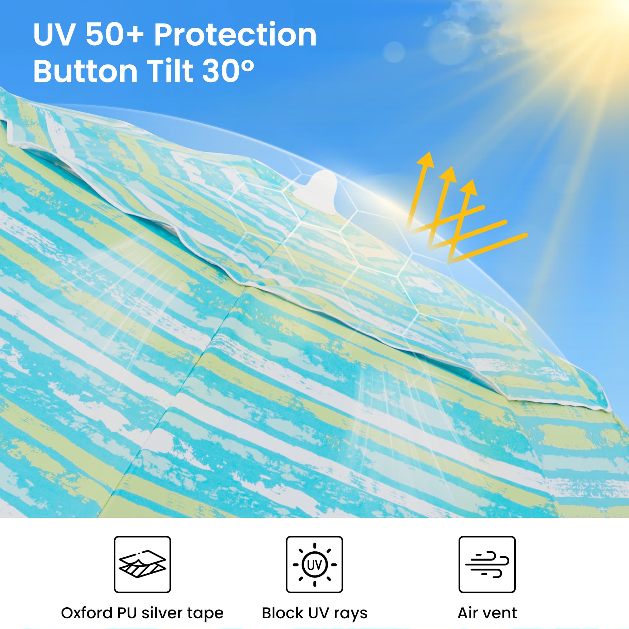 A beach umbrella watercolor design brings a serene vibe to the beach.