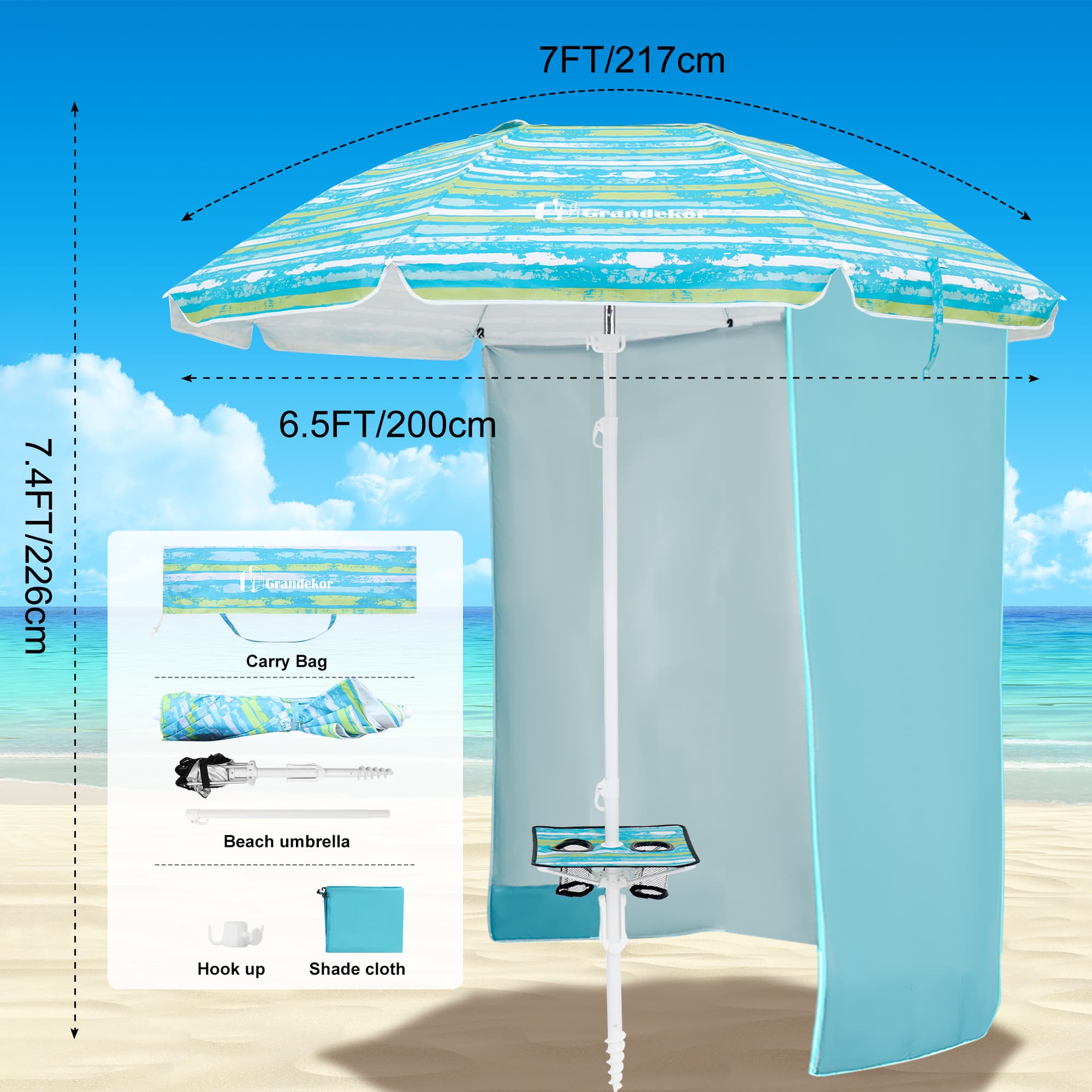 A beach umbrella watercolor design brings a serene vibe to the beach.