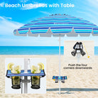 A beach umbrella with a table offers shade and convenience.