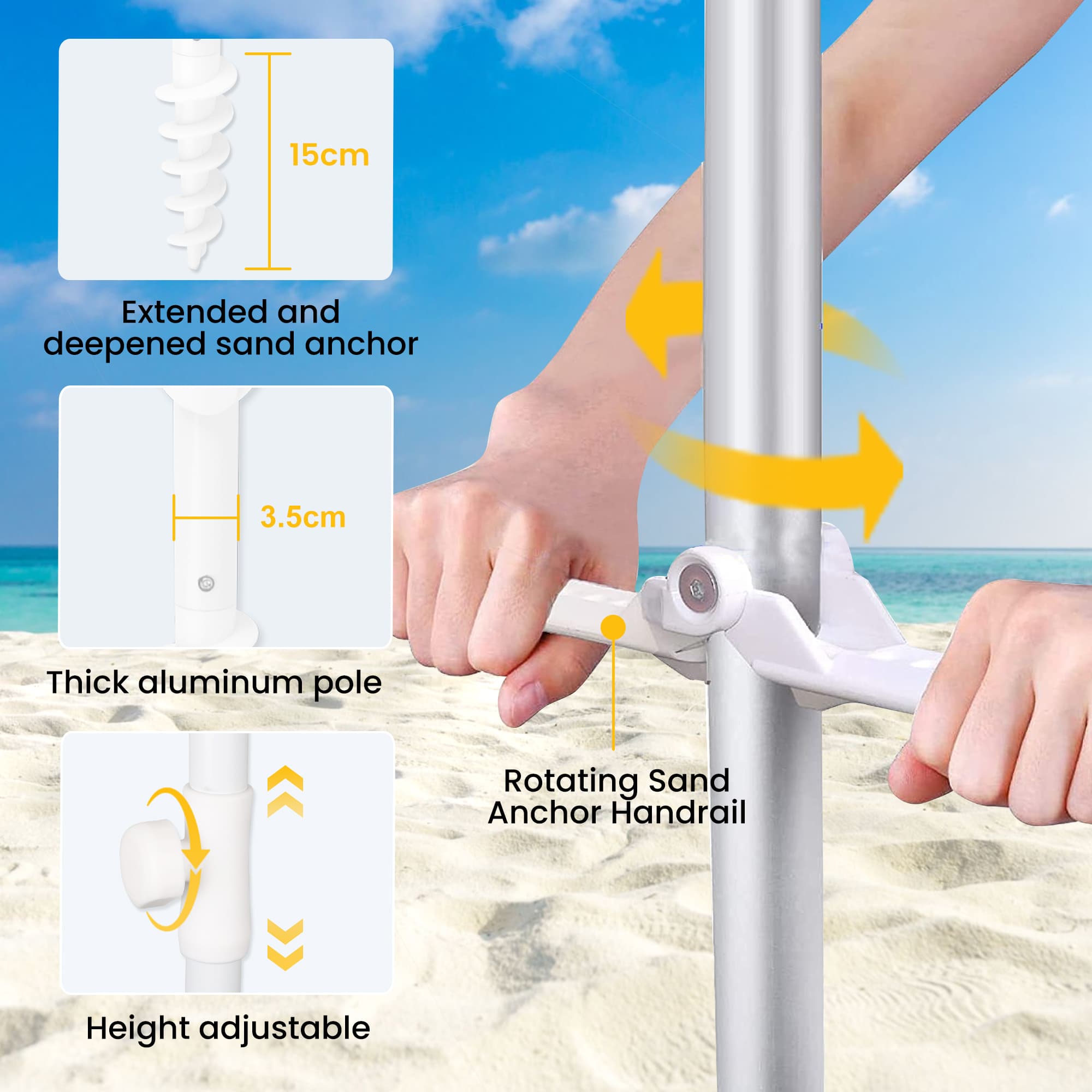 This beach umbrella hole digger helps you anchor your umbrella securely in the sand.