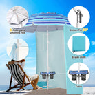 Beach umbrella windproof and sturdy built-in a tilt, hook, table, shade cloth and carry bag.