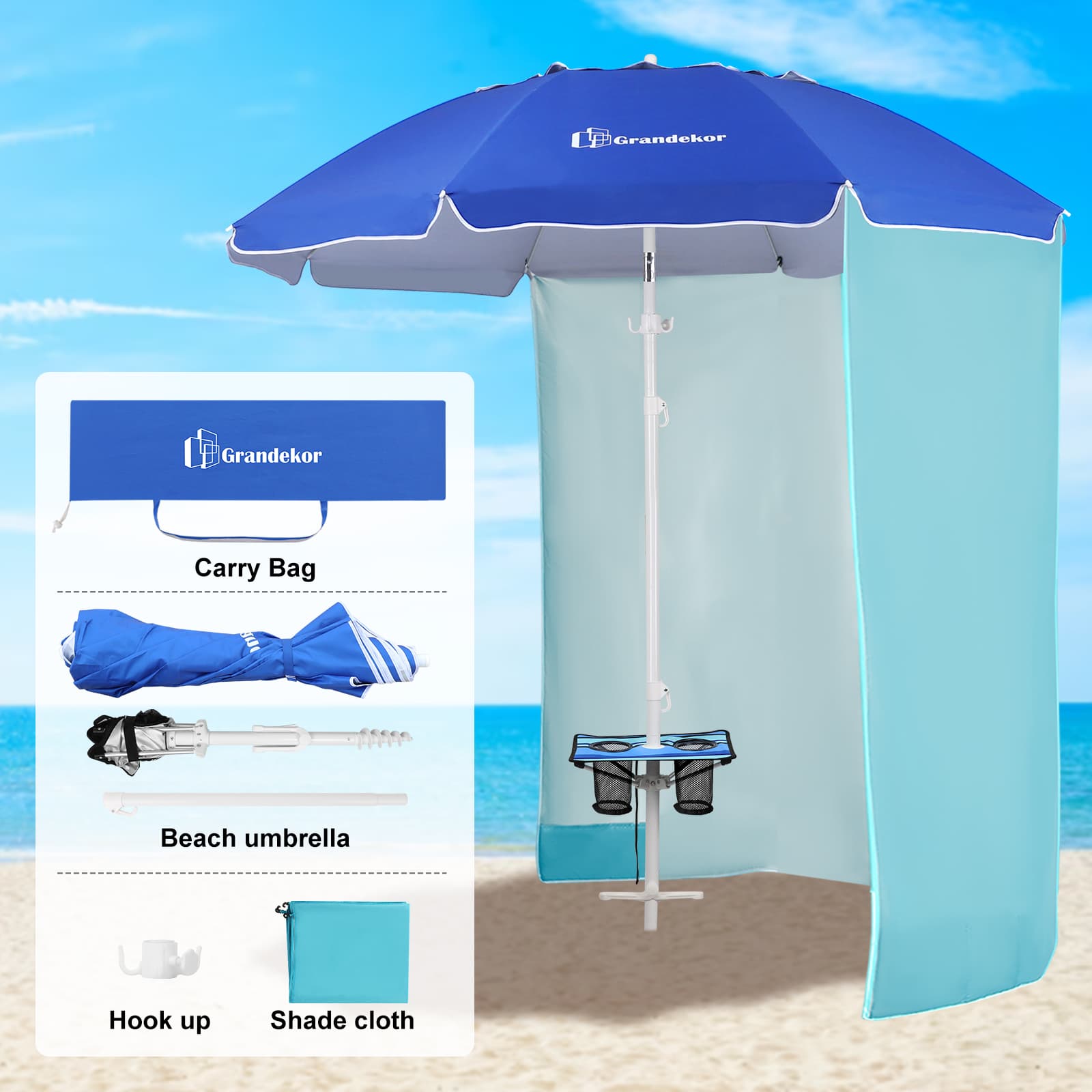 Grandekor beach umbrella packable with carry bag and shade cloth