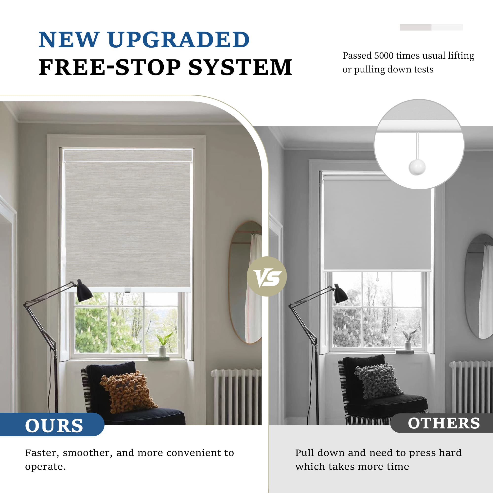 Control light effortlessly with window shades that smoothly raise and lower.