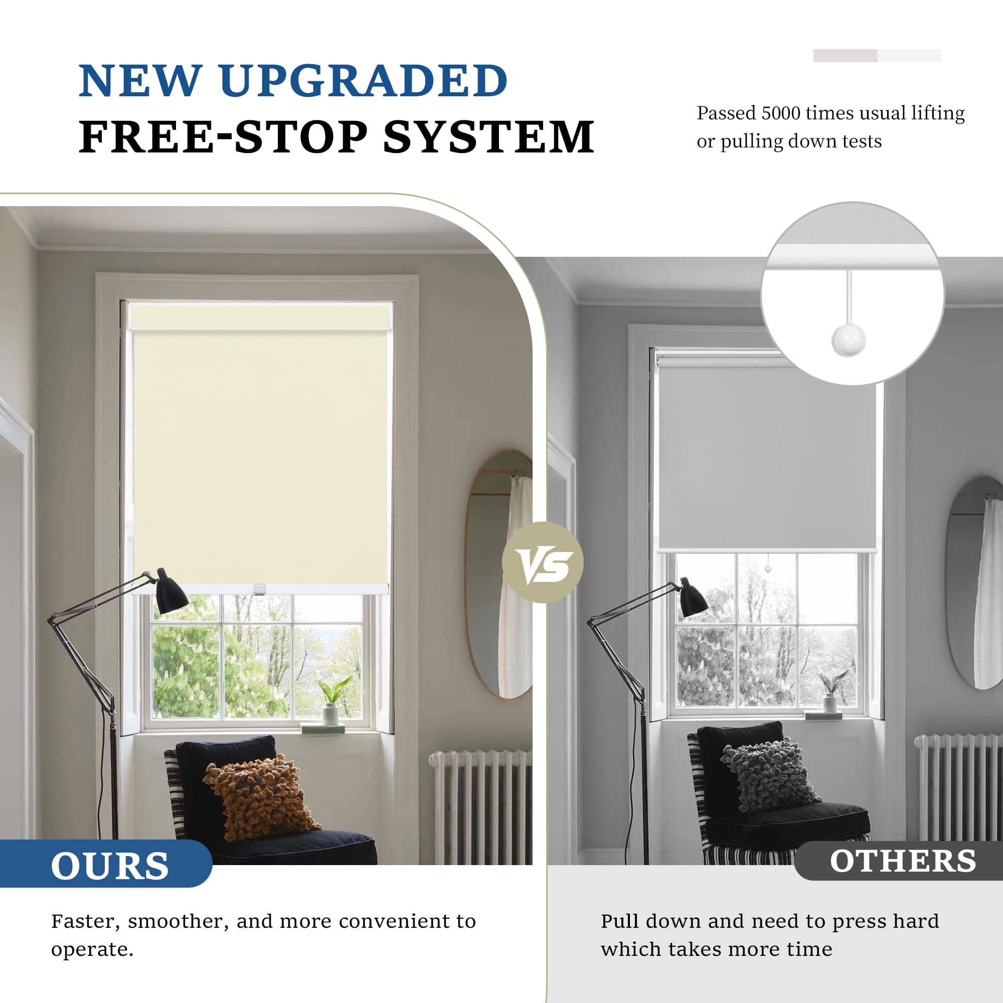 Control light effortlessly with window shades that smoothly raise and lower.