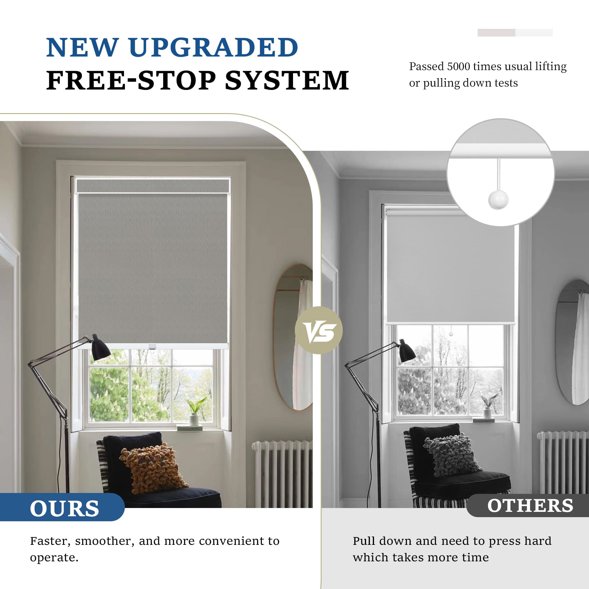 Control light effortlessly with window shades that smoothly raise and lower.