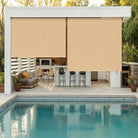 Outdoor window shade screens filter sunlight and add privacy.