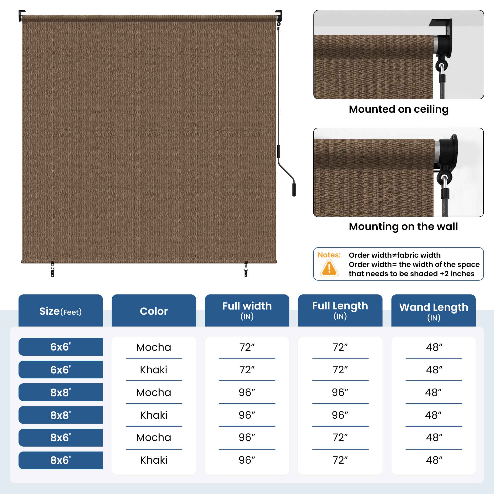 Large outdoor roller shades cover wide areas for maximum shade.