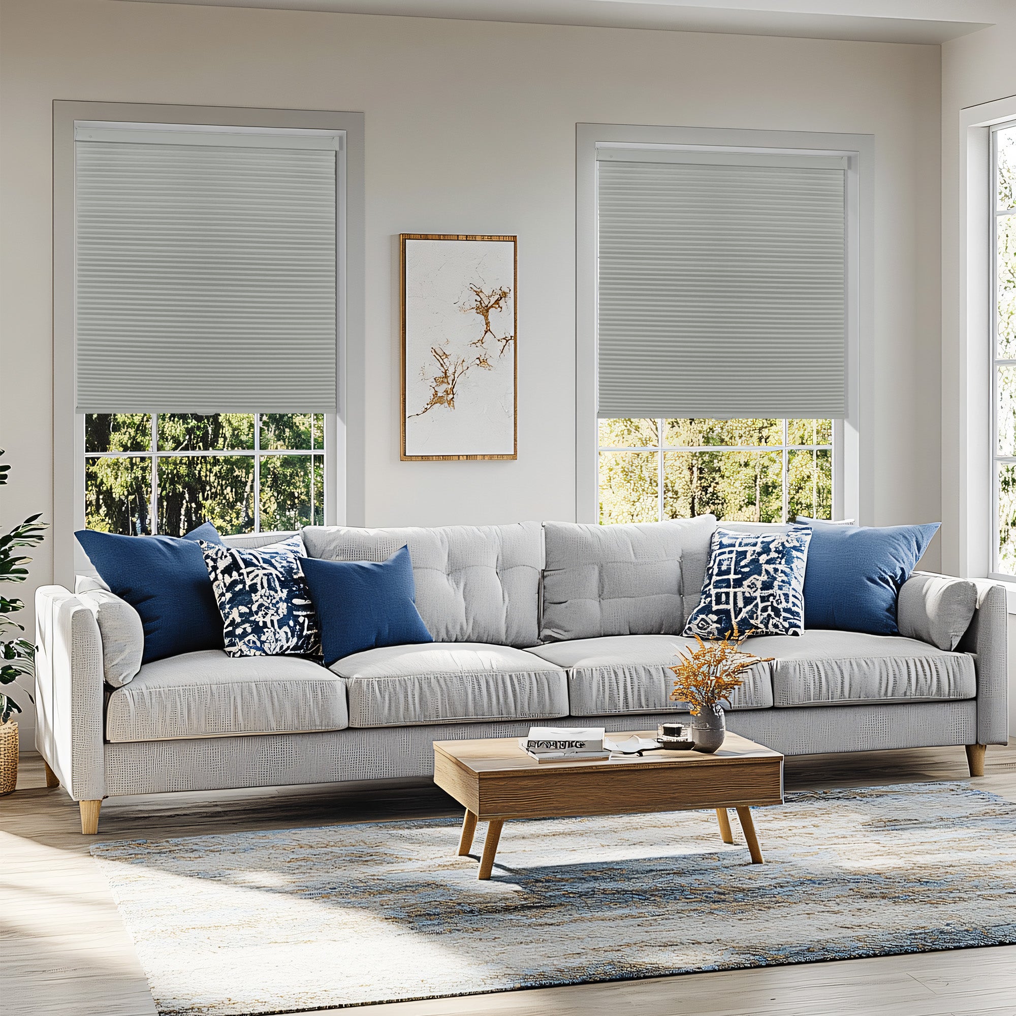 Sun-blocking window shades for glare-free and cooler indoor spaces.