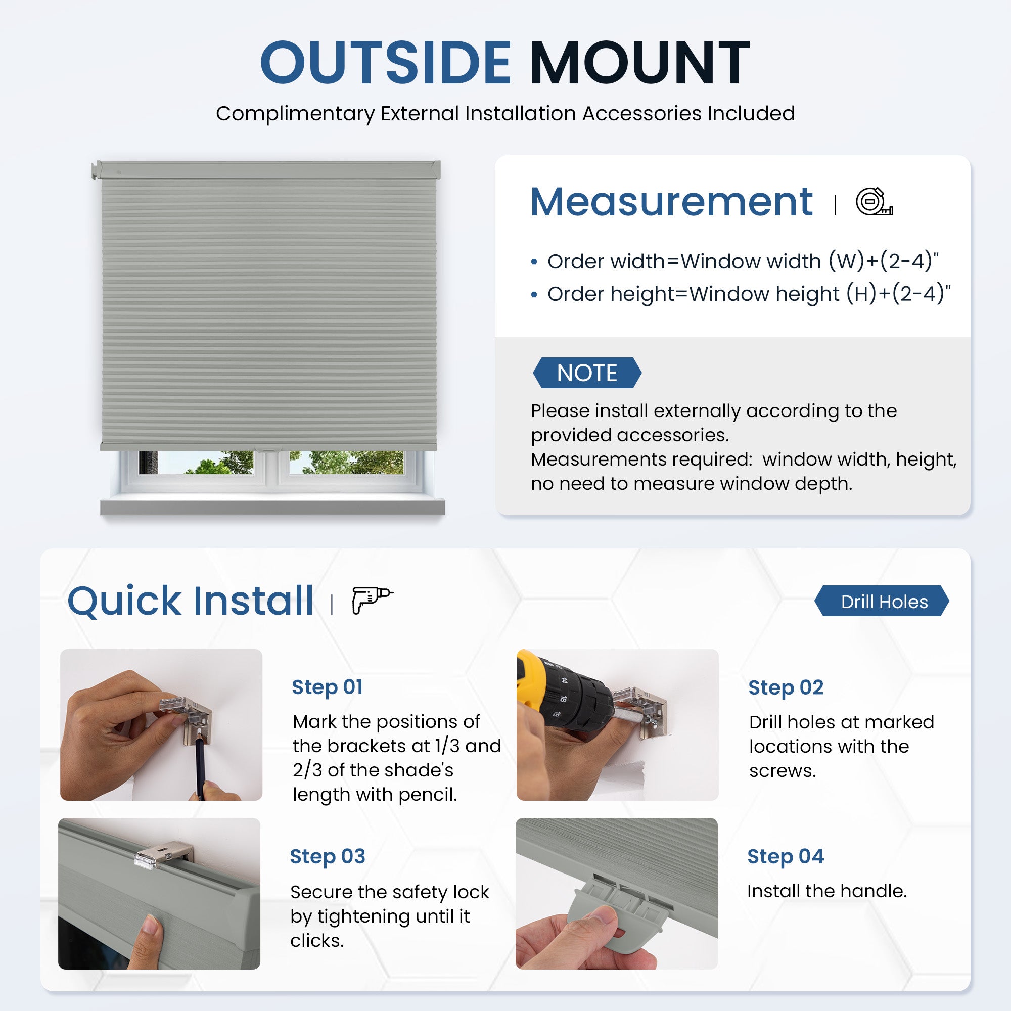 Cordless no-drill window shades for child-safe, easy installation.