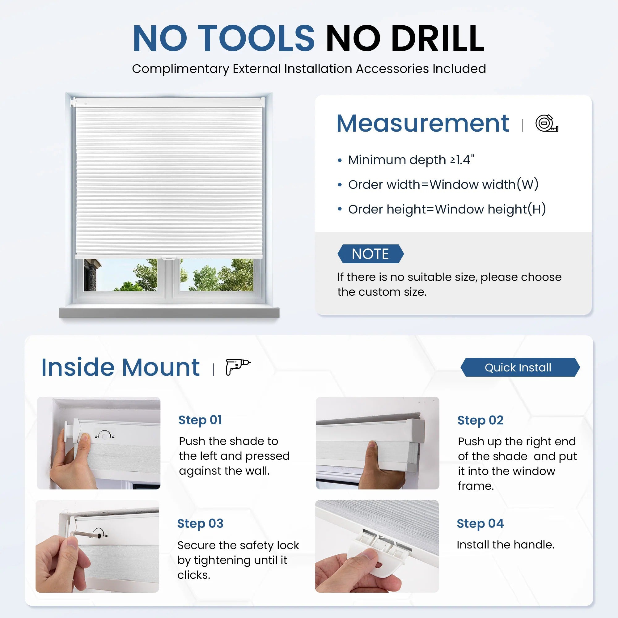 No-drill mini blinds for easy installation and privacy without damage.