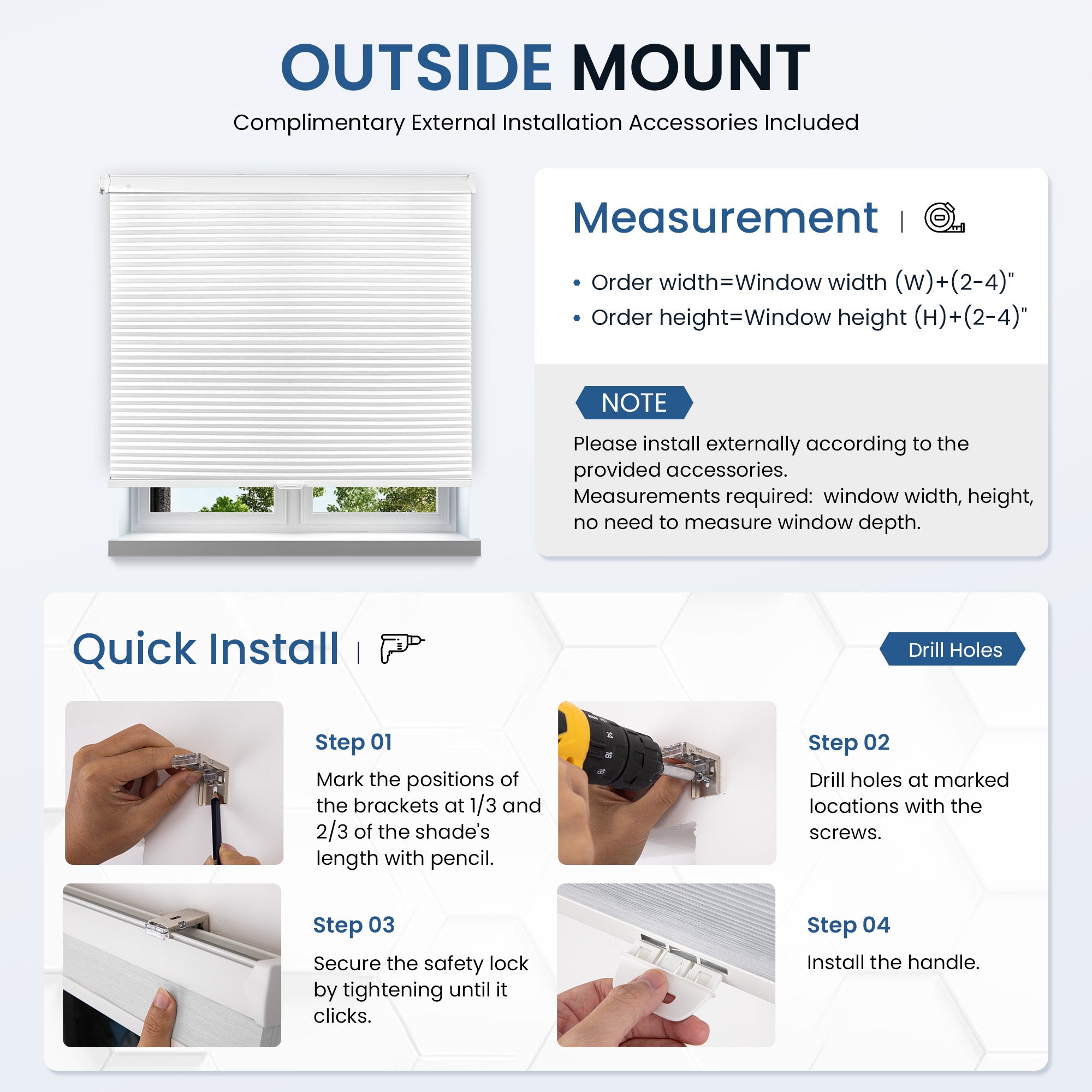 Cordless no-drill window shades for child-safe, easy installation.