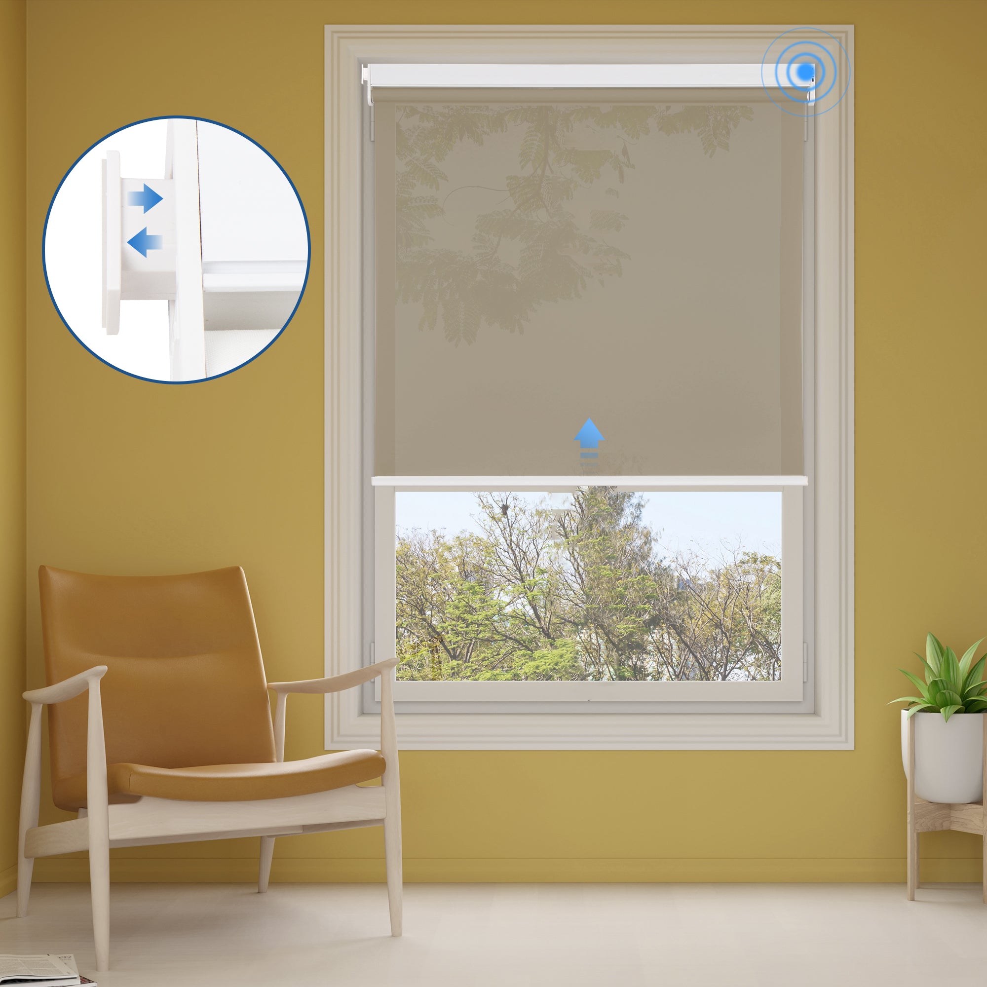 Privacy window shades that allow natural views while blocking visibility from outside.