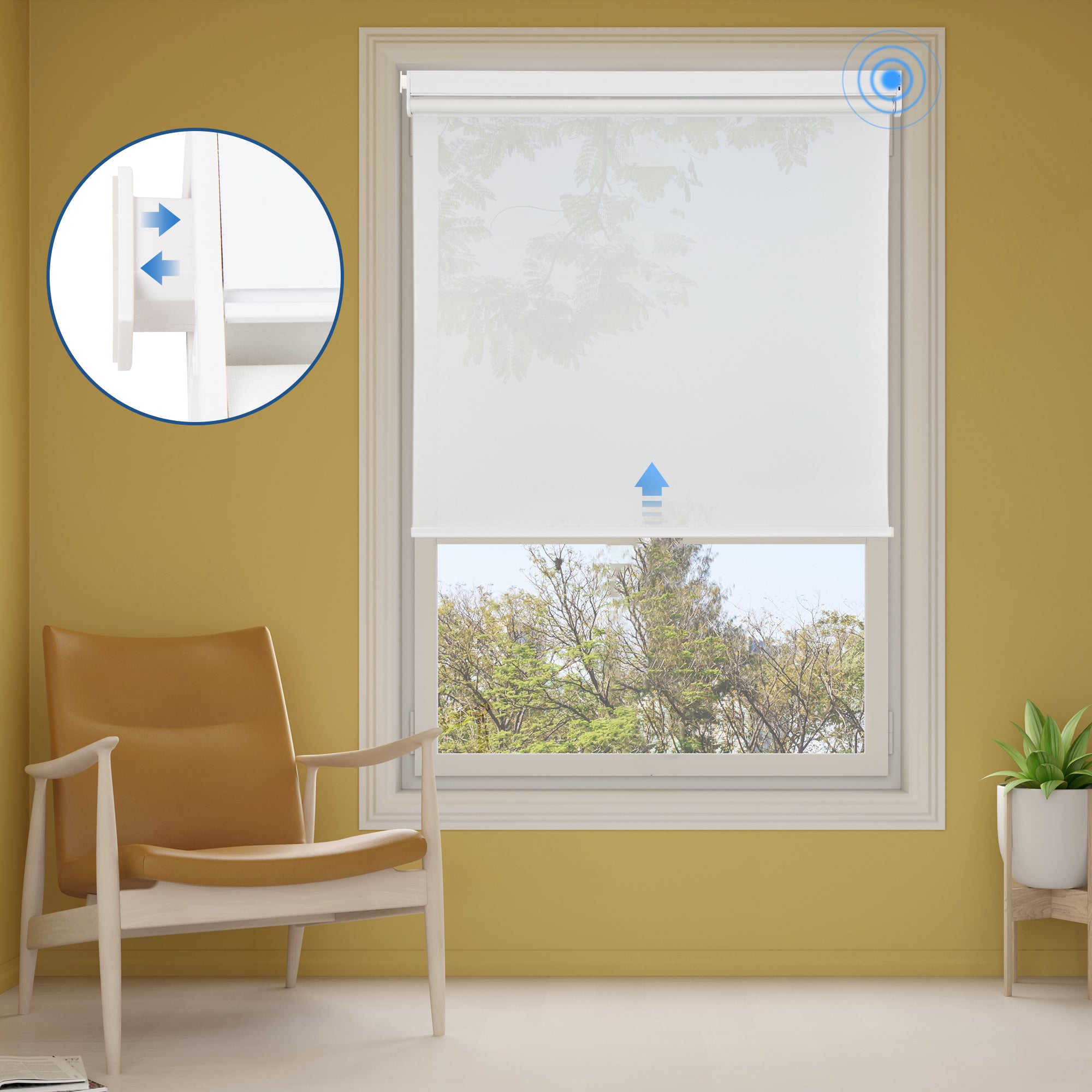 Privacy window shades that allow natural views while blocking visibility from outside.