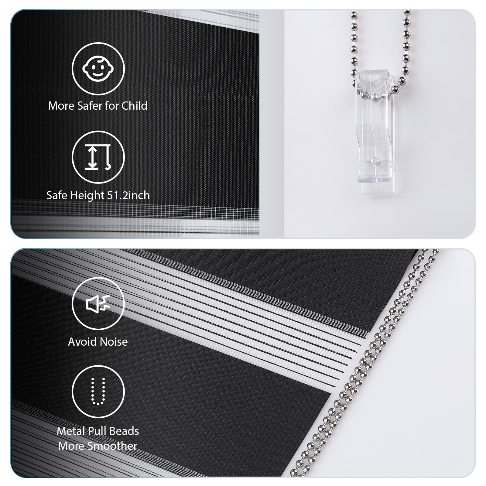 Sleek and convenient, window shades pull up offer smooth operation.