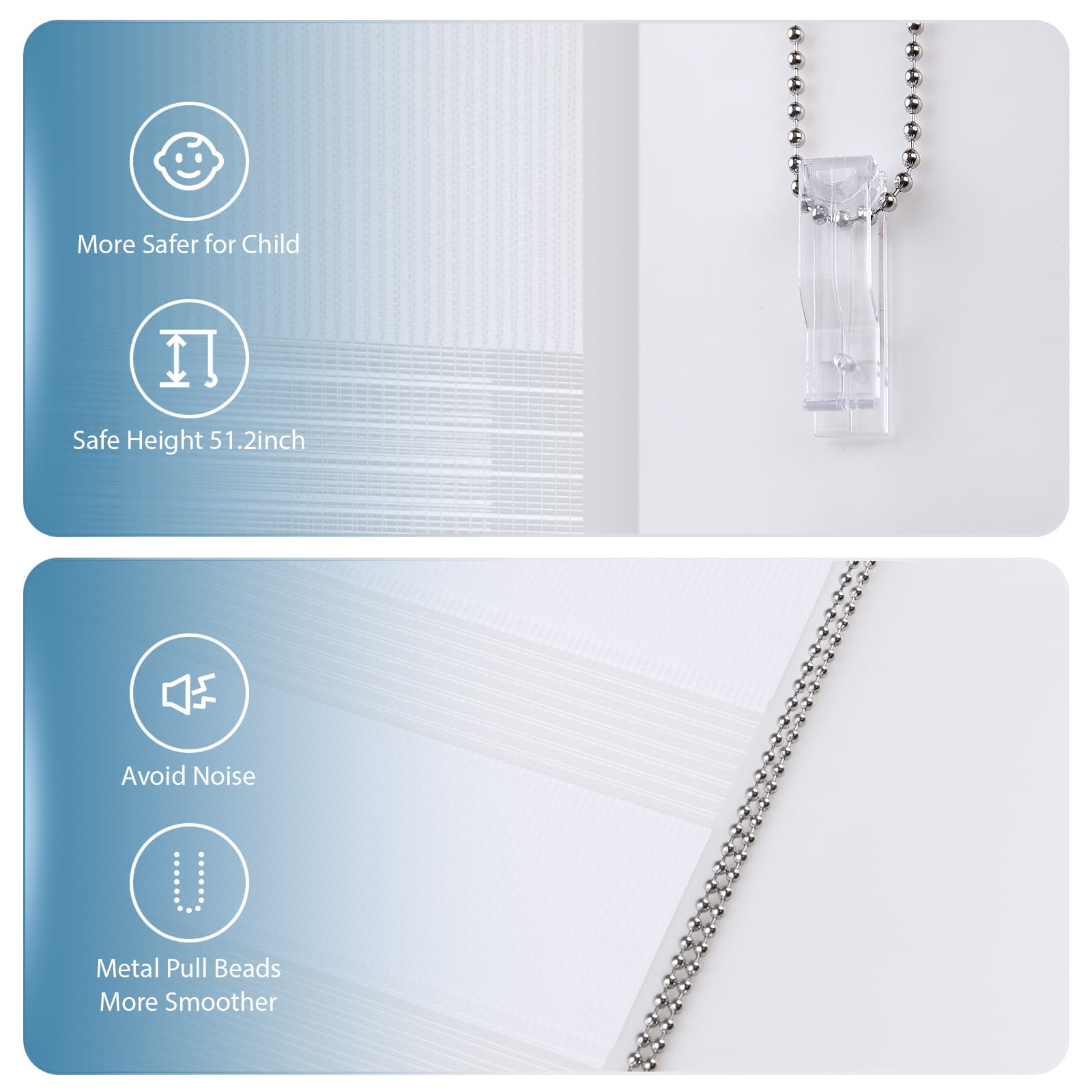 Sleek and convenient, window shades pull up offer smooth operation.